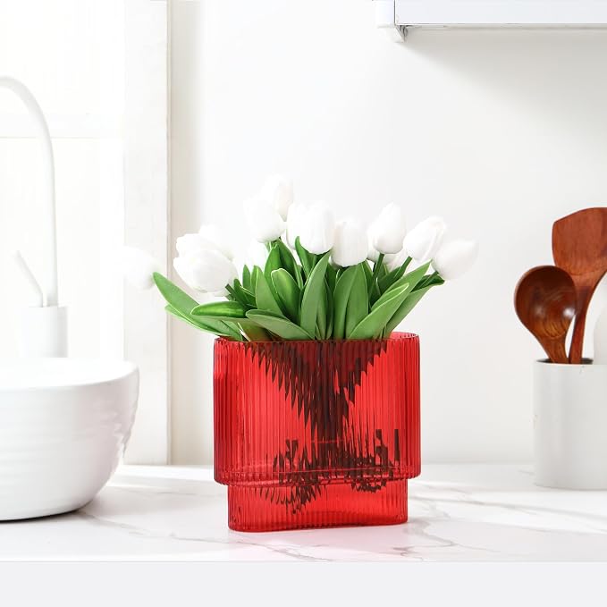 Ribbed Vase, Modern Vases for Living Room, Dining Table, 7 Inch - Image 2