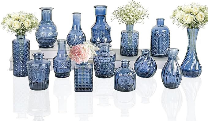 Clear Glass Bud Vase Set of 14 Pcs, Small Bud Vases in Bulk, Glass Crystal by JXINDUJU