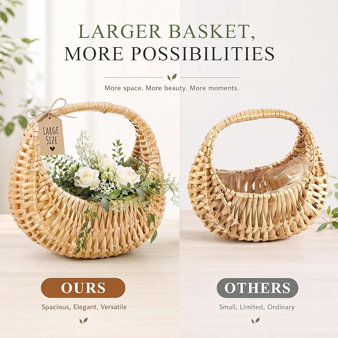 1 Pack Flower Girl Basket with Handle, 8.5 x 8.3 x 5.1 Inch - Image 3