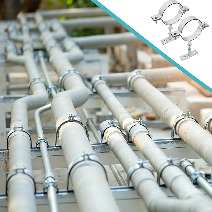 2 Set 4 Inch Adjustable Pipe Bracket, Heavy Duty Galvanized Steel Supports | - Image 6