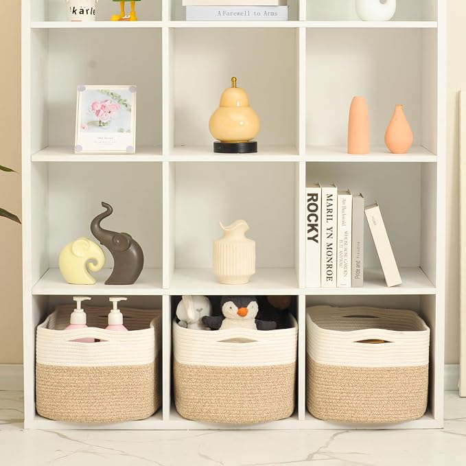 ICERZCZ Large Storage Baskets for Organizing Shelves, Woven Cotton Rope Bins - Image 5