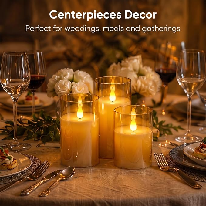Homemory Amber Flameless Candles, Battery Operated Acrylic LED Pillar Candles - Image 5
