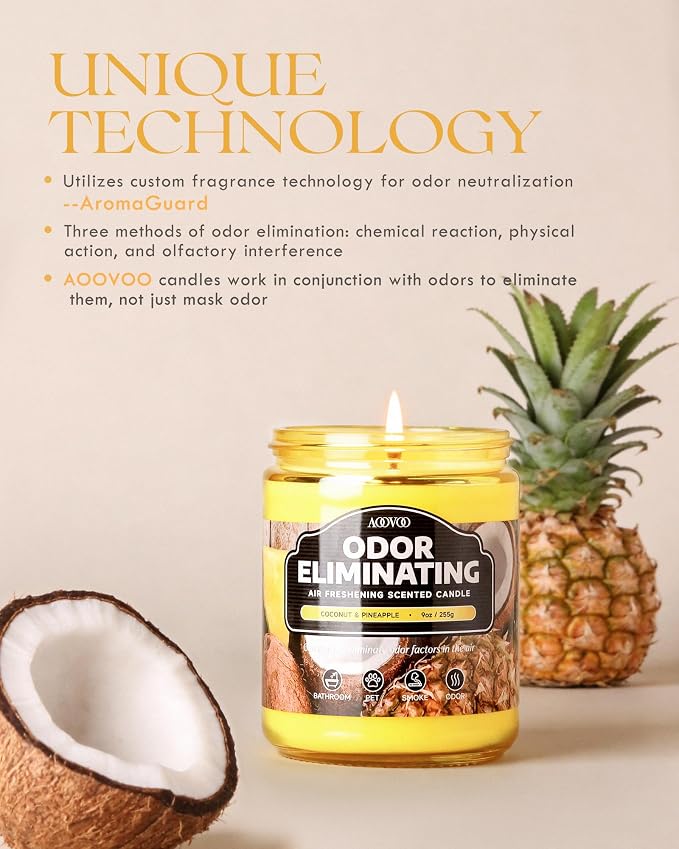 AOOVOO Coconut Pineapple Odor Eliminating Candle - 9 oz Soy Candles | - Image 2