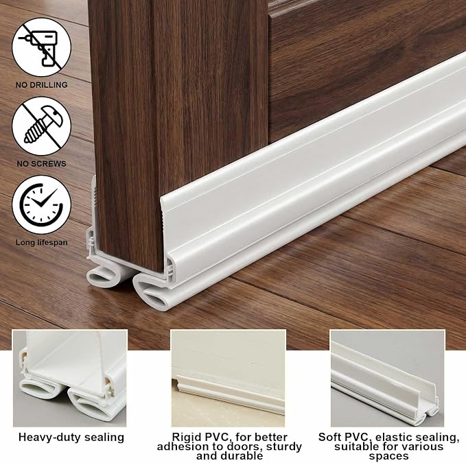 Yaocom 2 Strip 32" Vinyl U Shape Door Bottom Seal Slide on Door Sweep White | - Image 3