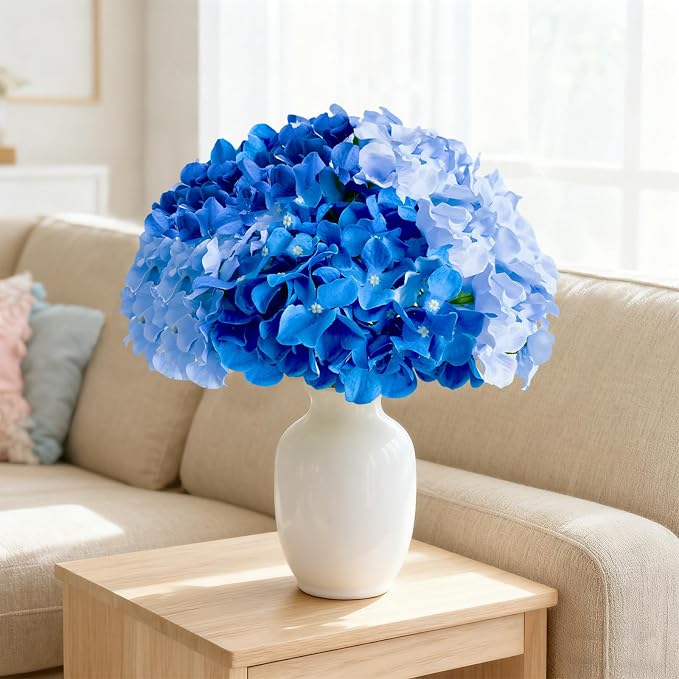 65Pcs Mixed Blue Hydrangea Artificial Flowers Bulk，Realistic Silk Fake Flowers - Image 8