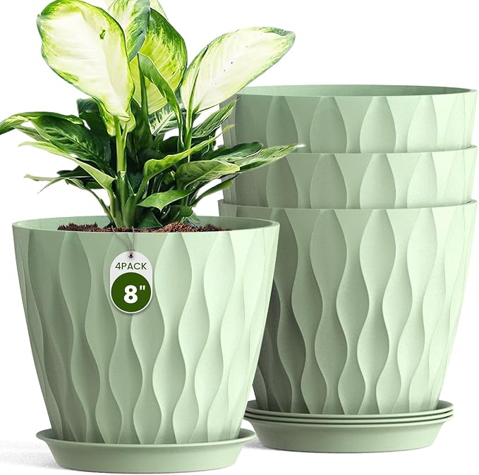 8 Inch Plant Pots 4 Pack Plastic Planters by Areutxbis