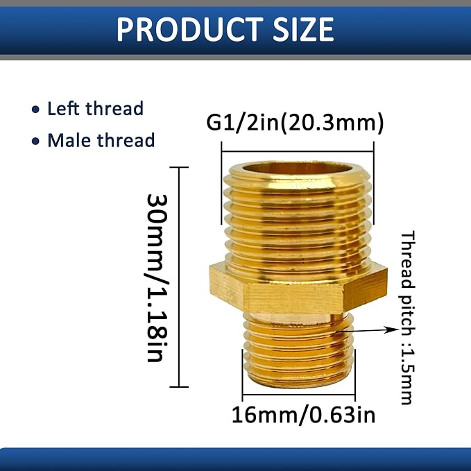 1 Pcs M16 x 1.5mm Male to G1/2in Male Adapter, Welding Hose Coupler Adapte - Image 2