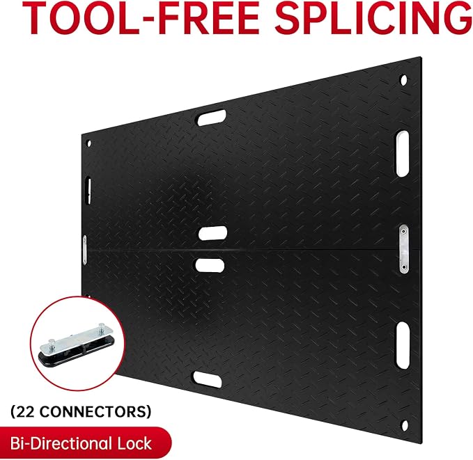 12Pcs 4'x8' Ground Protection Mats w/22 Connectors, Double Sided Diamond Tread - Image 3