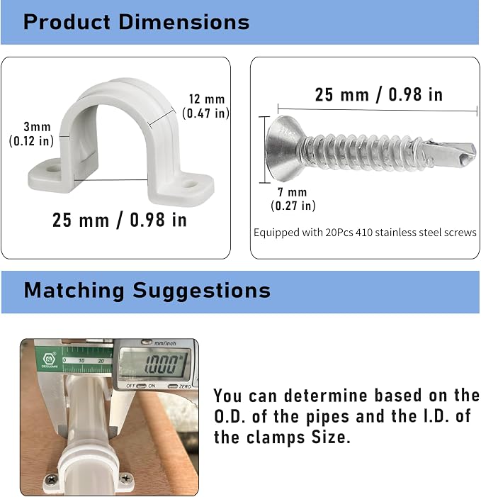10 Set PVC Pipe Strap Clamps, SCH 3/4 in | Pvc Pipe Strap Clips, Two Hole - Image 3