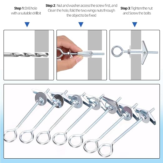 Glarks 15pcs M4 x 75mm O-Shaped Eye Bolt Toggle Anchors Set - Image 6