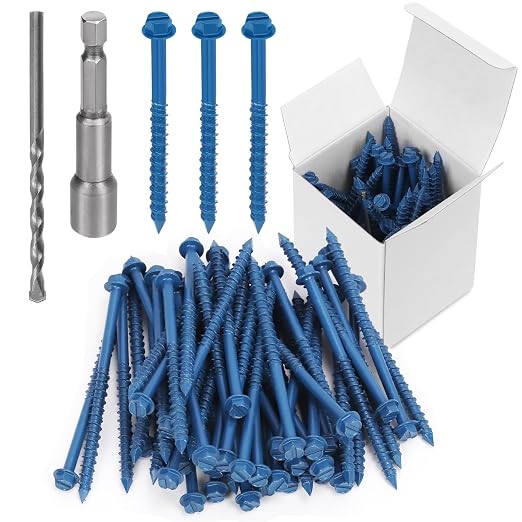 Swpeet 52Pcs 3/16" x 3-1/4" Slotted Hex Washer Head Concrete Screws Anchor by Swpeet