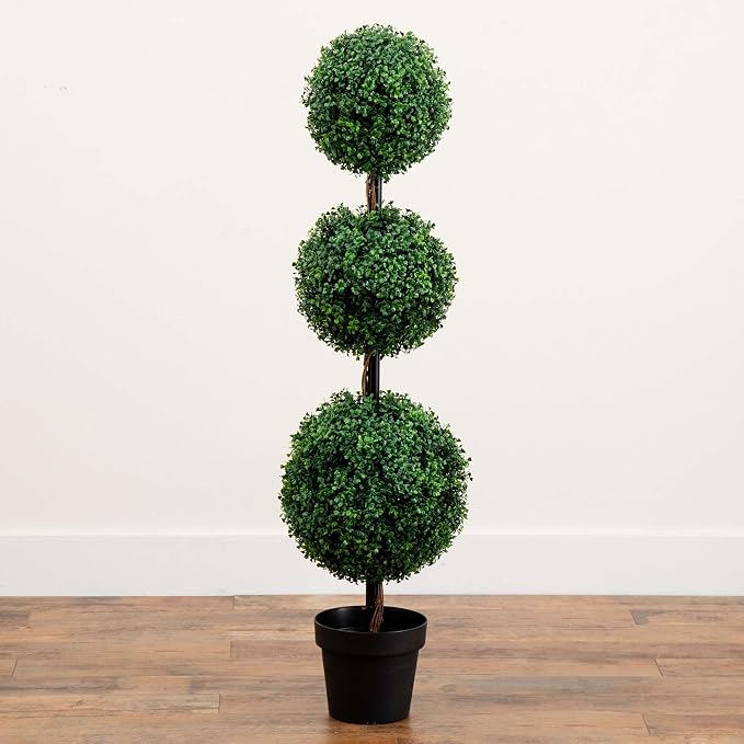 Nearly Natural 4 ft Artificial Triple Ball Boxwood Topiary Tree - Image 7