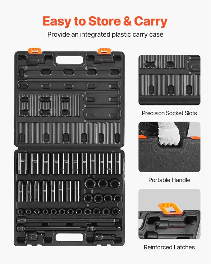 VEVOR Impact Socket Set, 1/2 Inches 43 Piece Impact Sockets, 1/2 Inches Drive - Image 6