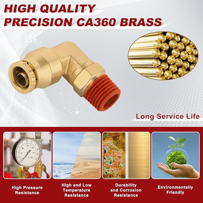 90° Swivel Male Elbow, 3/8" Tube x 1/4" NPT, DOT Approved 2PCS | - Image 2