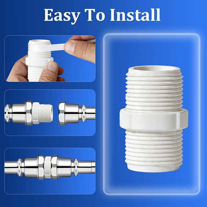 10PCS 3/4 Inch PVC Pipe Fitting Hex Nipple, 3/4 Male X 3/4 Male Thread Coupling - Image 3