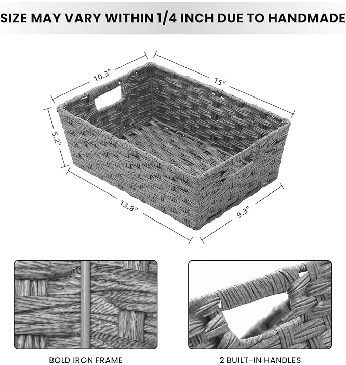 Onlytak Large Wicker Storage Basket, Metal Frame, Washable Waterproof, Woven - Image 2