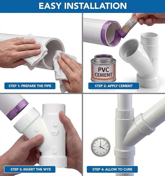 SUPPLYGIANT™ 2" x 1-1/2" x 2" PVC DWV Wye Reducing Hub – White PVC Drain - Image 6