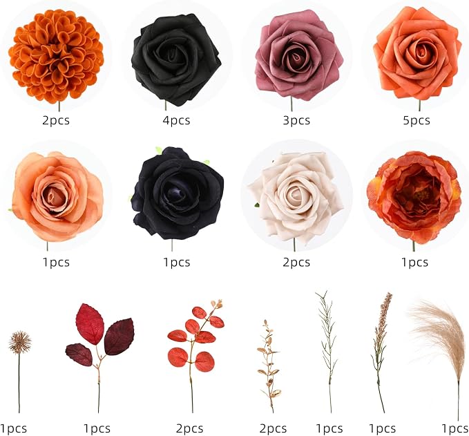Halloween Artificial Flowers Black Flowers Mix Silk Flowers Fake Roses - Image 7