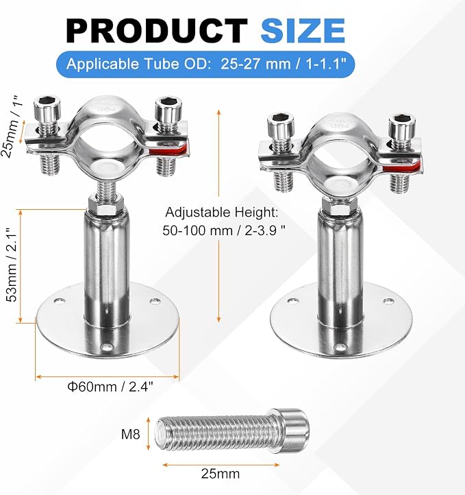 HARFINGTON 2 Set Wall Mount Ceiling Mount Pipe Supports 304 Stainless Steel - Image 2