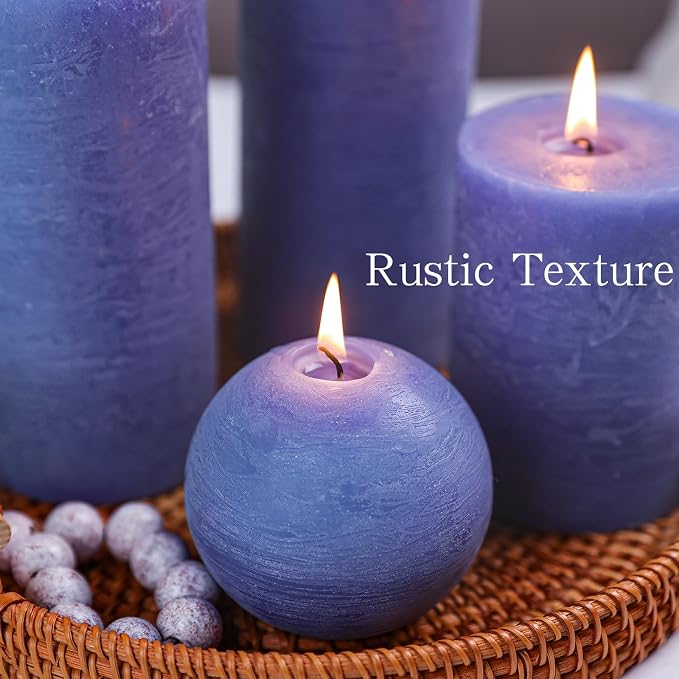 Dark Blue Rustic Textured Pillar Candles Set - Image 3