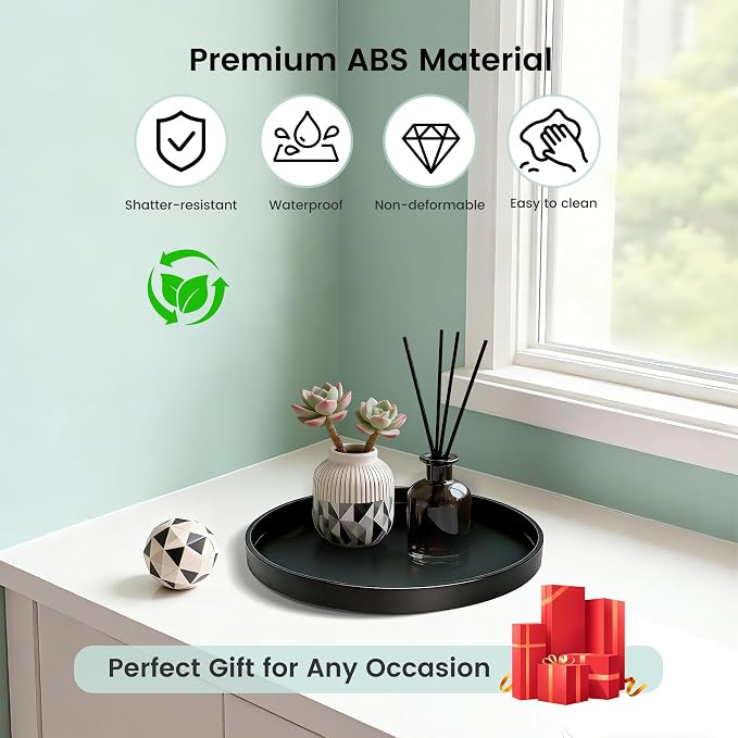 Bathroom Vanity Tray, 1 Pack 9" ABS Black Round Vanity Trays - Image 5