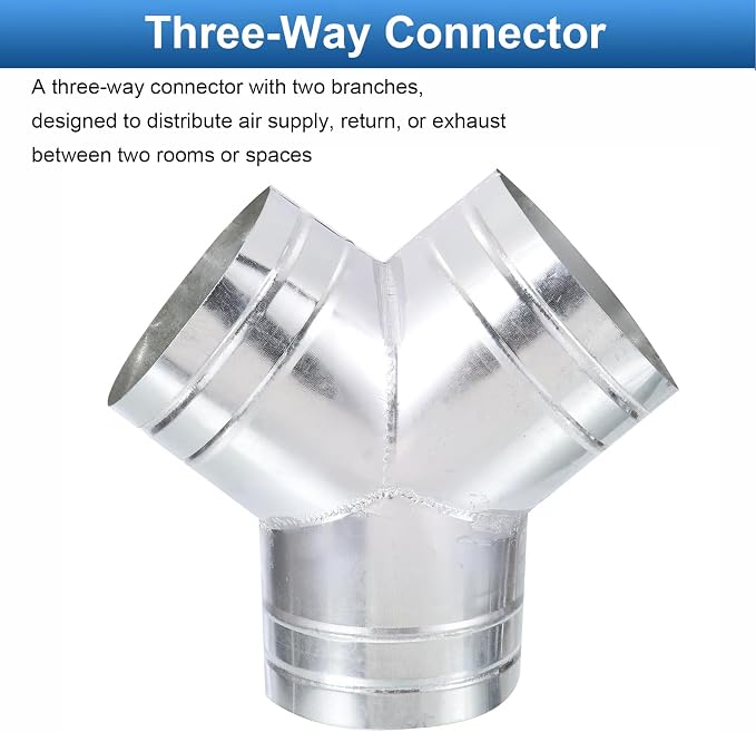 TOP-VIGOR 6 Inch Y Shape Duct Splitter 3 Way 90 Degree Galvanized Steel | Heavy - Image 4