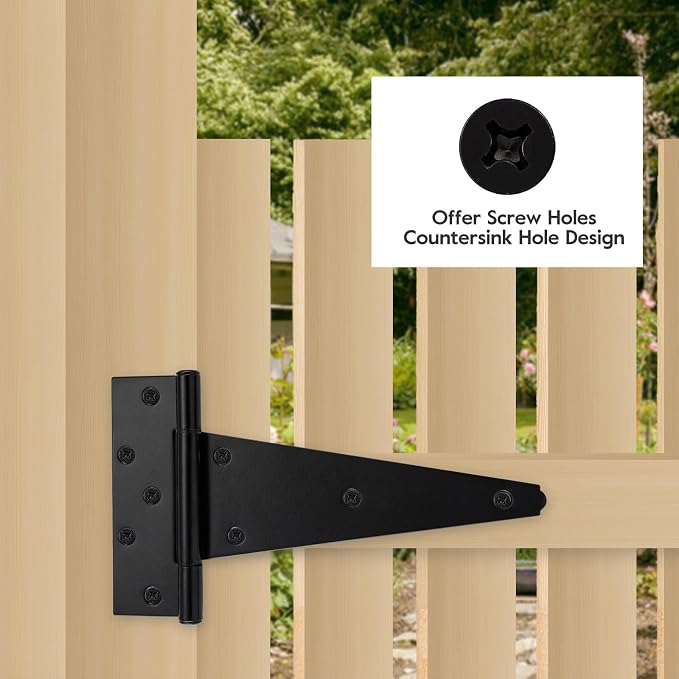 HOME MASTER HARDWARE 10" Heavy Duty Gate Hinges, 2 Pack T Strap Hinges | Steel - Image 7