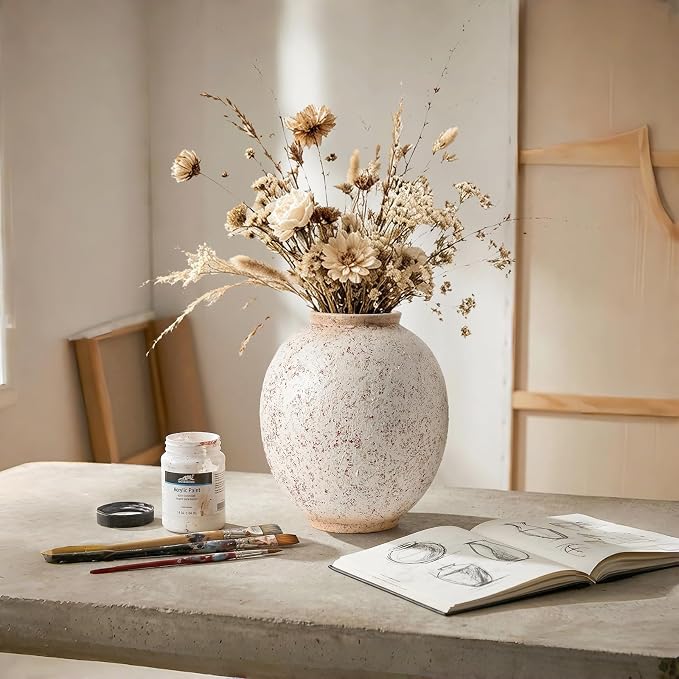 Large Round Ceramic Vase, 9.8“ H, Round & Tall, Indoor Table Living Room Decor - Image 6