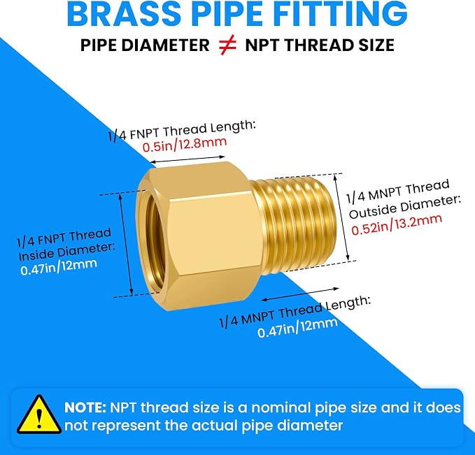 SDTC Tech Brass Pipe Fitting 1/4 NPT Thread Male to 1/4 NPT Thread Female | - Image 2