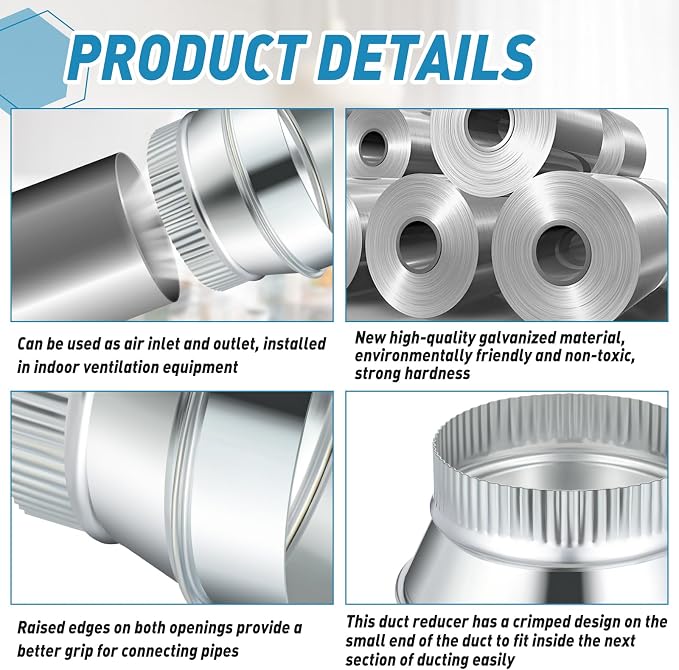 1 Pcs 7 Inch to 5 Inch Duct Reducer Increaser | Galvanized Steel Air Duct - Image 3