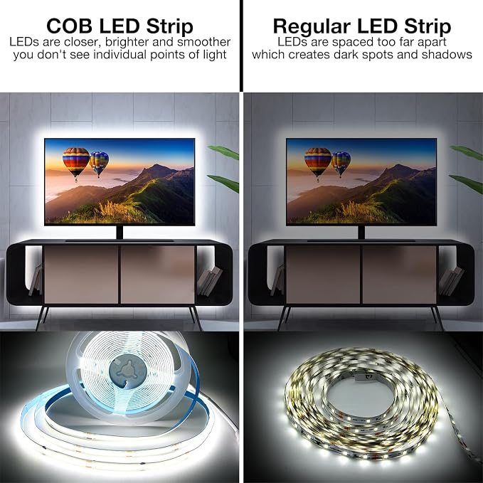 DAYBETTER COB LED Strip, 16.4 ft White LED Strip Lights, Dimmable LED Light - Image 3