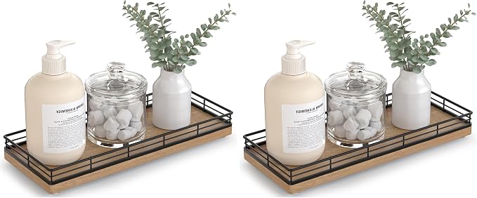 Bathroom Tray for Counter Top Organizer, Acacia Wood Vanity Tray by Focusonit