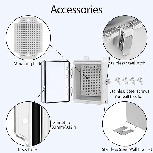 Electrical Box, IP67 Waterproof Hinged Clear Cover Stainless Steel Latch - Image 4