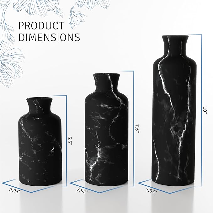 Creative Scents Black Marble Look 3pc Vase Set – Boho Vases - Image 5