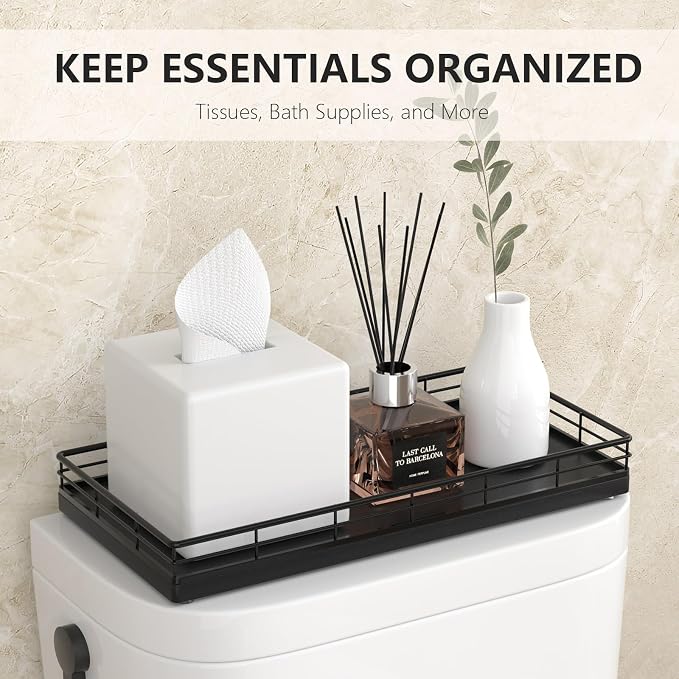 Toilet Paper Basket Organizer, Oak Wood Toilet Tank Tray - Image 3