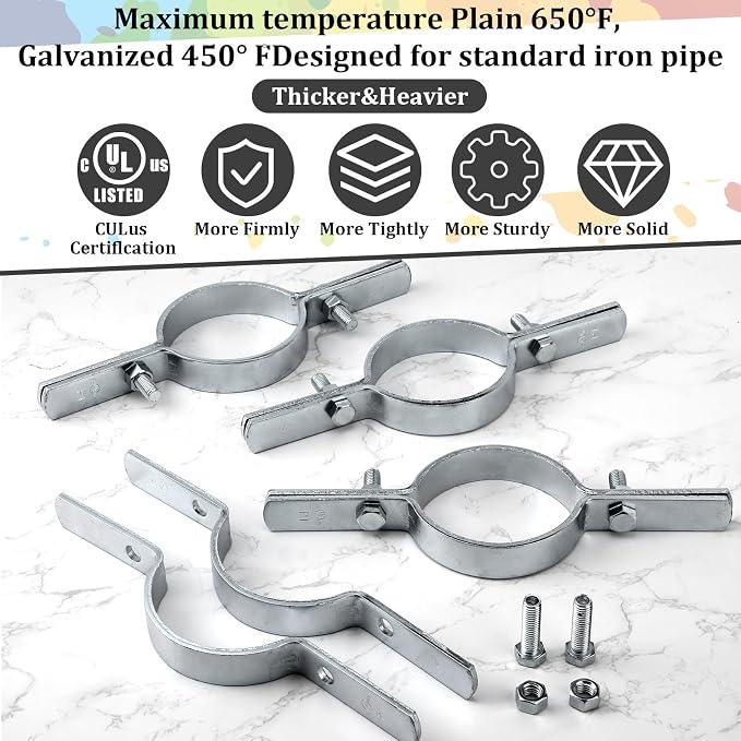 4 Pcs 4 Inch Pipe Riser Clamps Vertical Hanger Support, Galvanized Steel Rigid - Image 4