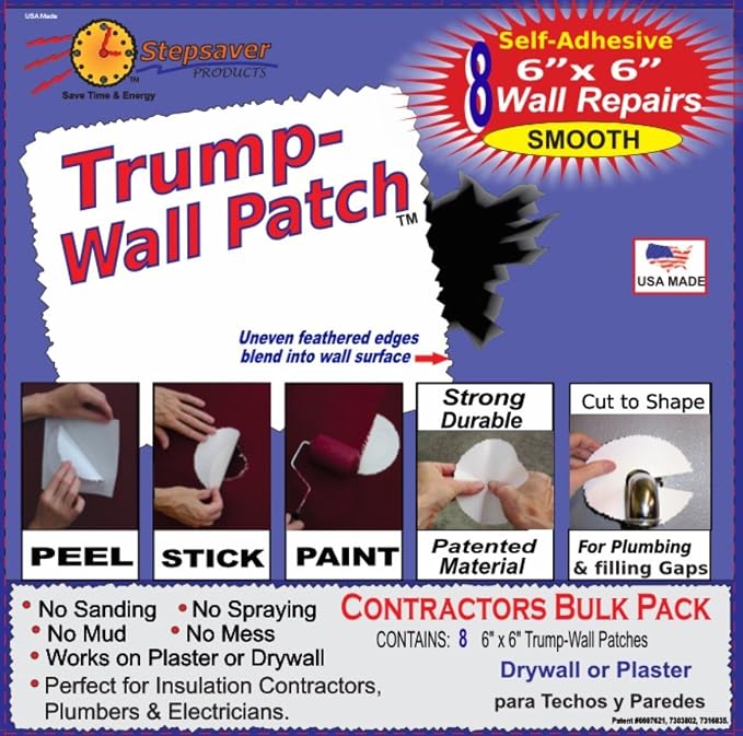 Stepsaver Products USA Made Self-Adhesive Trump Wall Repair Patch Kit Smooth by StepsaverProducts
