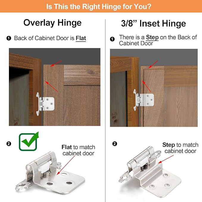 Brushed Nickel Cabinet Hinges, 1/2” Overlay, 10 Pack | - Image 4