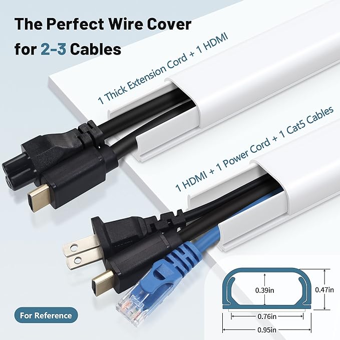 ZhiYo 73" Cord Covers for Wires on Wall, 0.95" W x 0.47" | Fits 2-3 Cords - Image 2