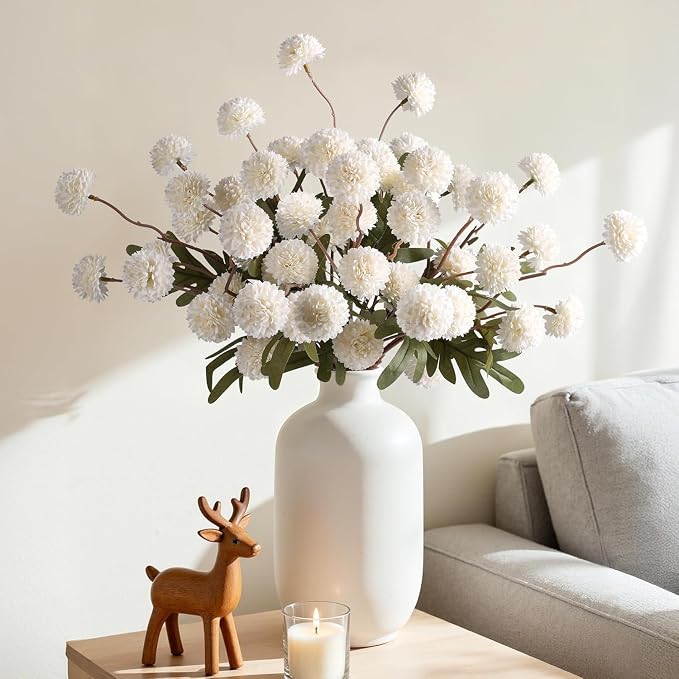Fake Kiku Flowers, Faux Silk Pompon Mums Artificial Flowers, Chrysanthemum - Image 5
