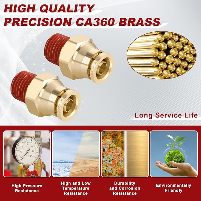 DOT Approved Male Straight Brass Union 3/8" Tube x 1/4" NPT, Quick Connect Union - Image 2