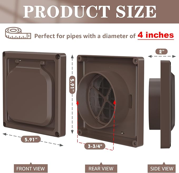Dryer Vent Cover Outside 4 inch, Magnetic Door Design, Durable Airflow Vent - Image 2