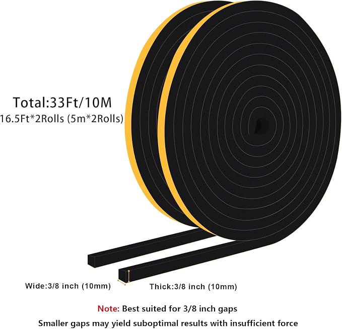 Square Foam Seal Tape, Blocks Drafts & Noise, Strong Adhesive | Seals doors - Image 6