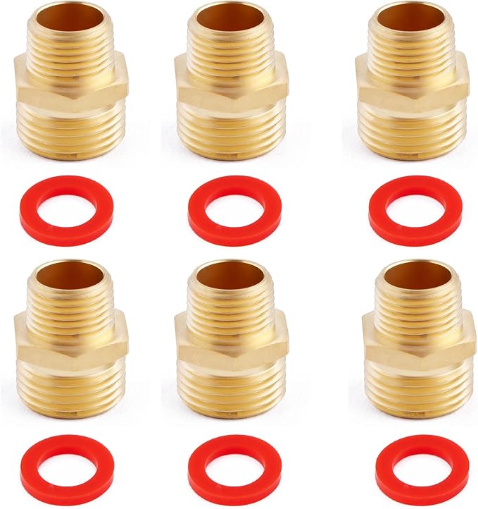 (6 Pack Lead-Free Brass Garden Hose Threaded 3/4" GHT to 1/2" NPT Fitting by LitOrange