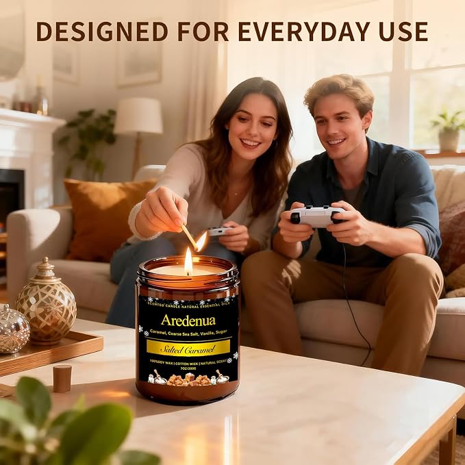 Salted Caramel Odor Eliminating Candles, 7 oz Soy Scented Candle | Eliminates - Image 5