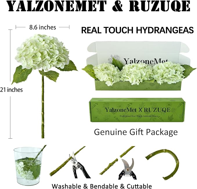 YalzoneMet RUZUQE Light Green Hydrangea Artificial Flowers, 21 inch Faux Green - Image 4