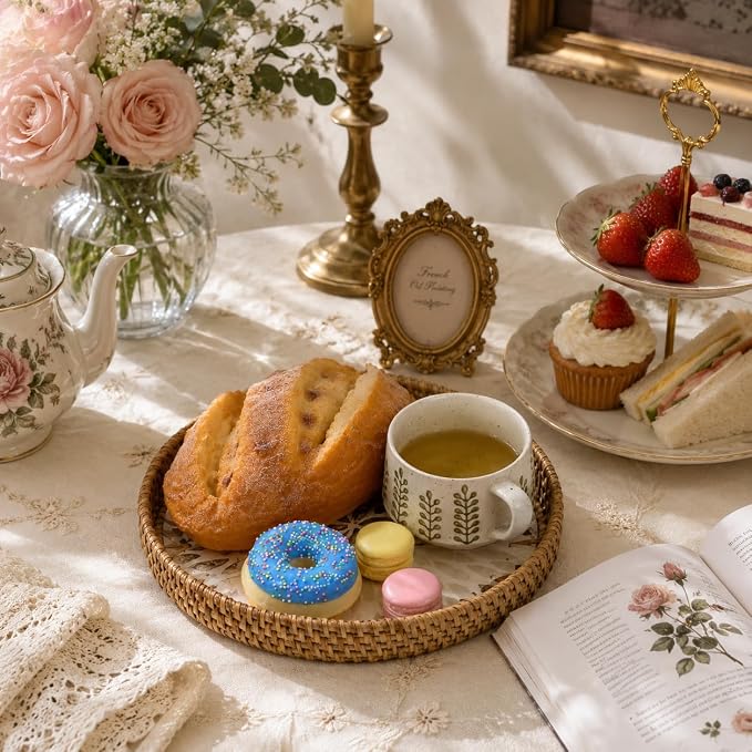 Round Rattan Serving Trays, Decorative Wicker Trays, Bread and Fruit Display - Image 5