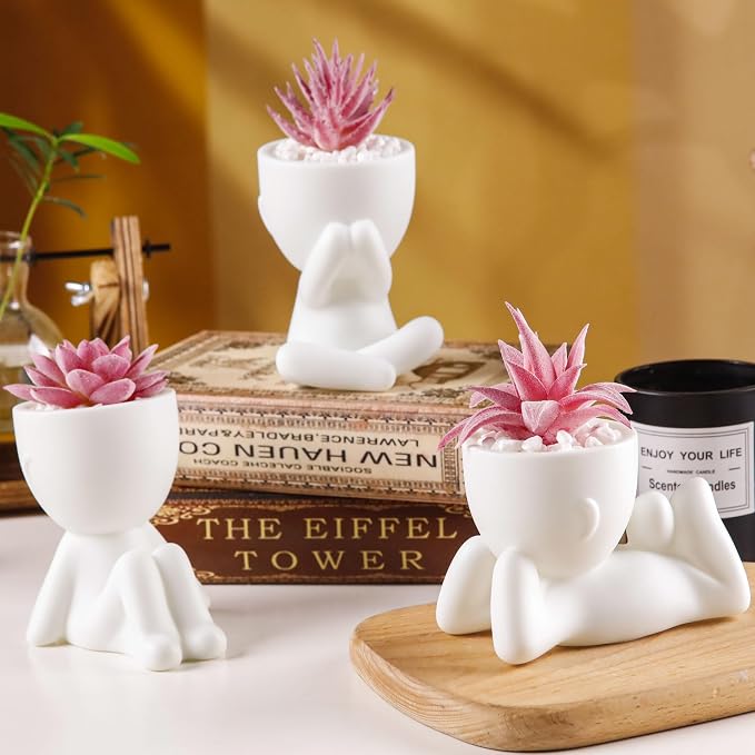 Der Rose 3 Pack Pink Fake Succulents in Human-Shaped Pots - Image 2