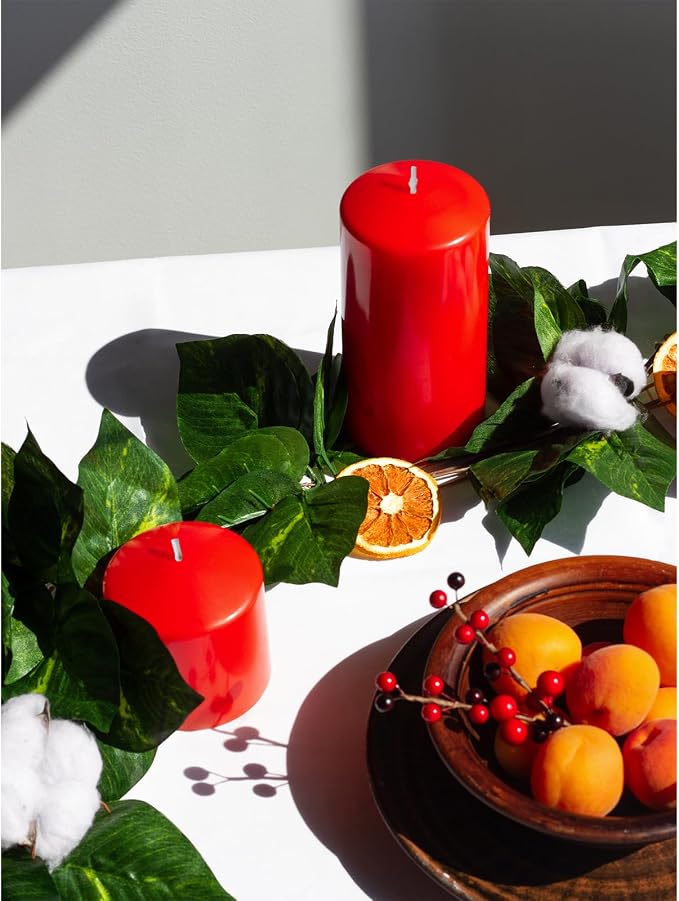 3x6 Inch Red Pillar Candles Set of 3 - Image 7