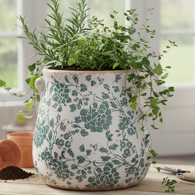 Tuscan Ceramic Planters & Kitchen Utensil Holder, 6.68" Vintage Plant Pots | - Image 2